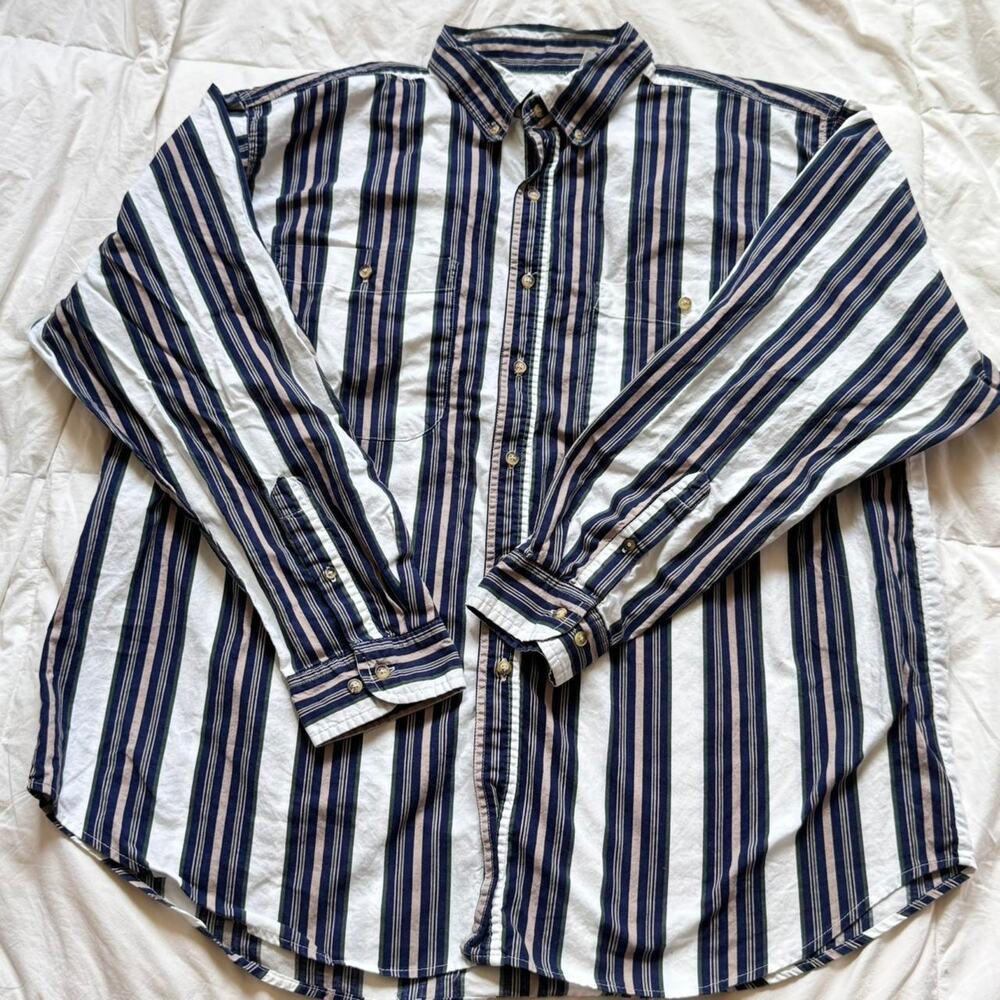 Vintage 90s Basic Editions Striped Button Down Sh… - image 5